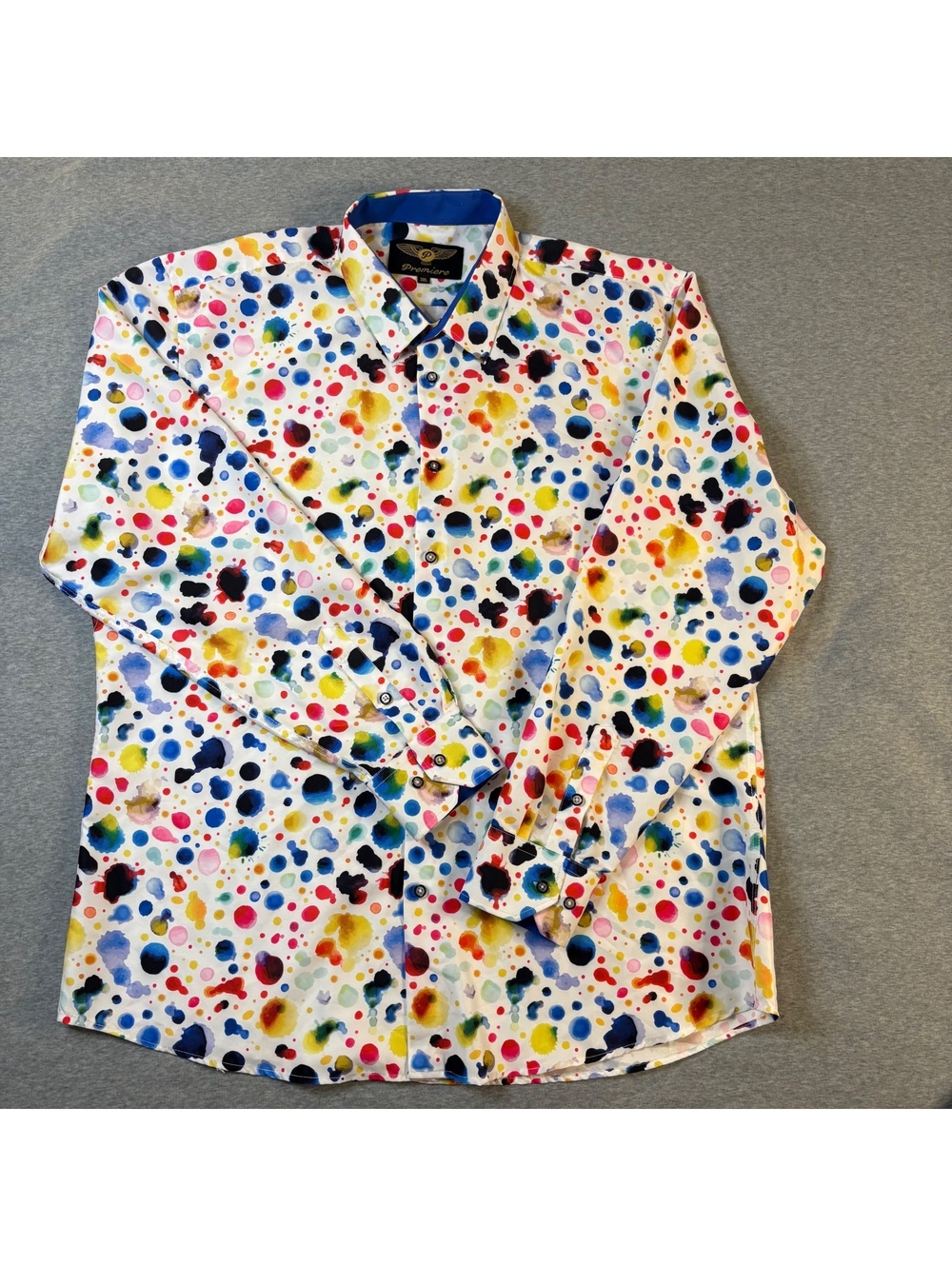 Premiere 3XL Men's Long Sleeve Button-Up Shirt with Colorful Paint Splatter Dot-